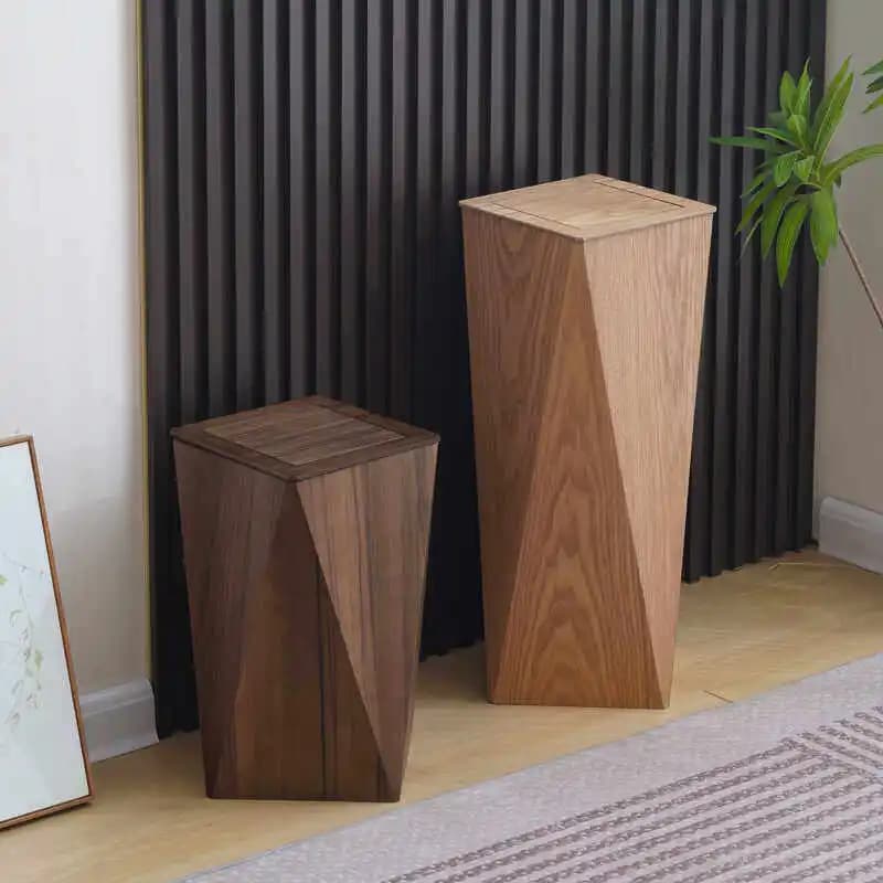 Cestino per Rifiuti con Coperchio in Legno di Noce, Stile Nordico, Lusso Leggero, per Soggiorno, Hotel, Ufficio, Casa