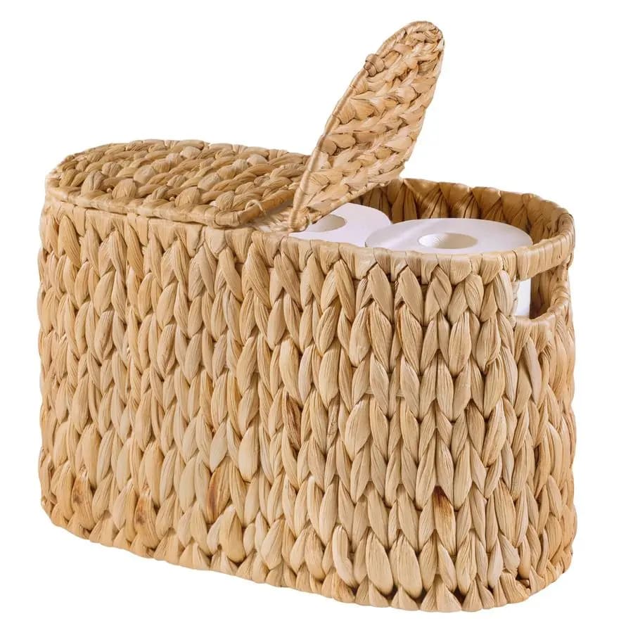 Cestino Portarotoli con Coperchio per 6 Rotoli, Porta Carta Igienica in Giacinto d'Acqua, Contenitore per Carta Igienica da Bagno