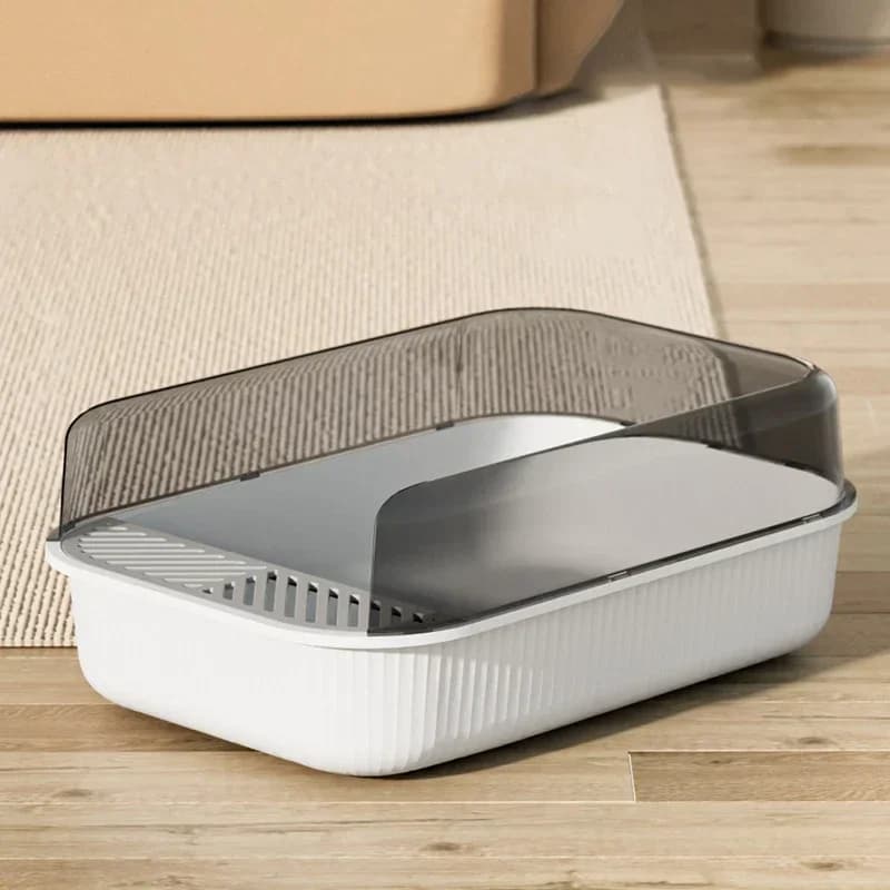 Cat Litter Box for Large Cats, Semi-Closed High Sided Litter Tray Saves Cat Sand Anti Splash Design Cat Toilet for Easy Cleaning