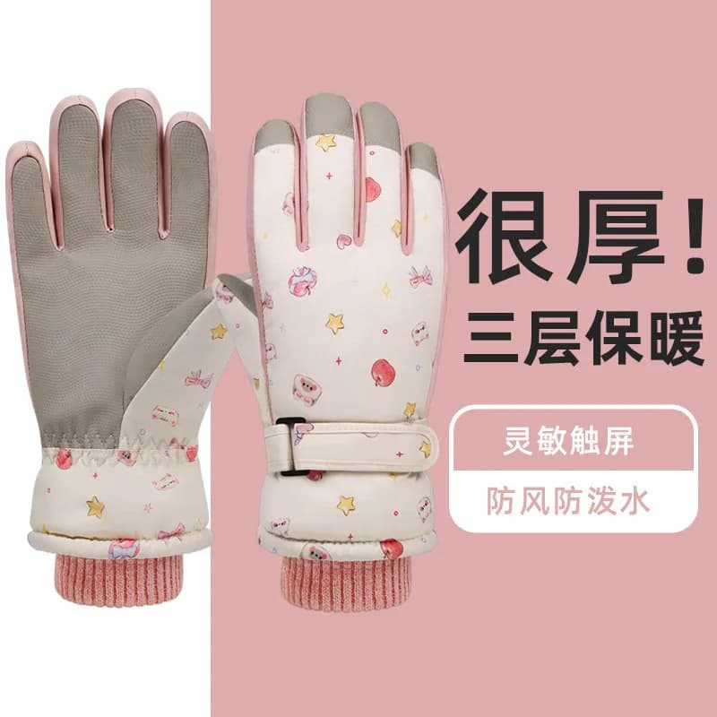 Ski gloves, winter warm gloves, thickened and fleece-lined, windproof and cold-resistant, touch-screen cycling gloves
