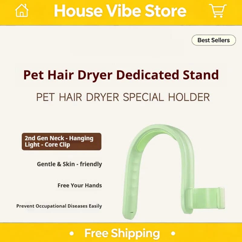 Supporto da appendere al collo speciale per asciugacapelli per animali domestici, supporto portatile universale per uso domestico e professionale in salone di toelettatura.