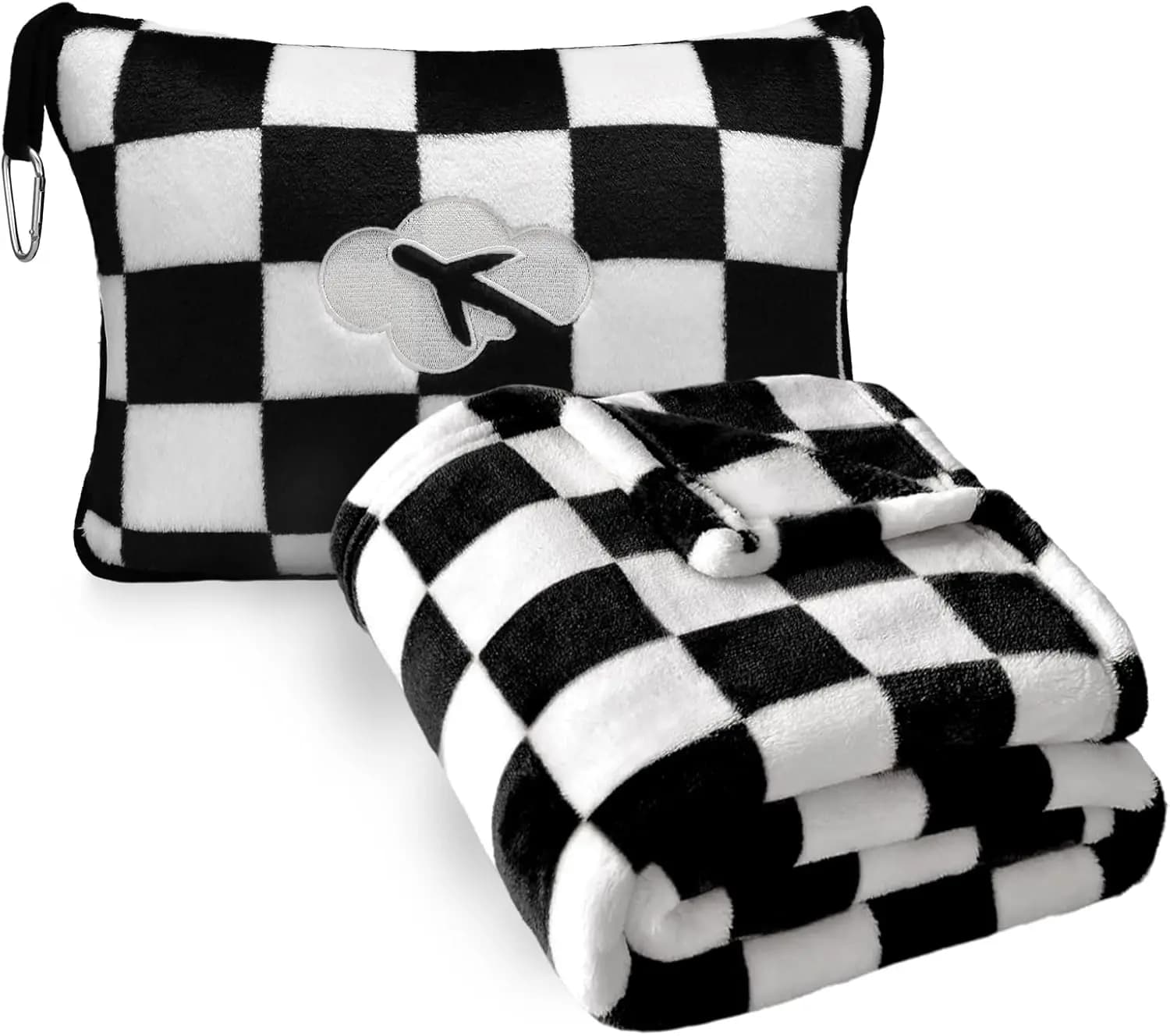 Travel Blanket and Pillow Compact, Premium Soft 2 in 1 Airplane Blanket with Soft Bag Pillowcase，Hand Luggage Sleeve and Backpac