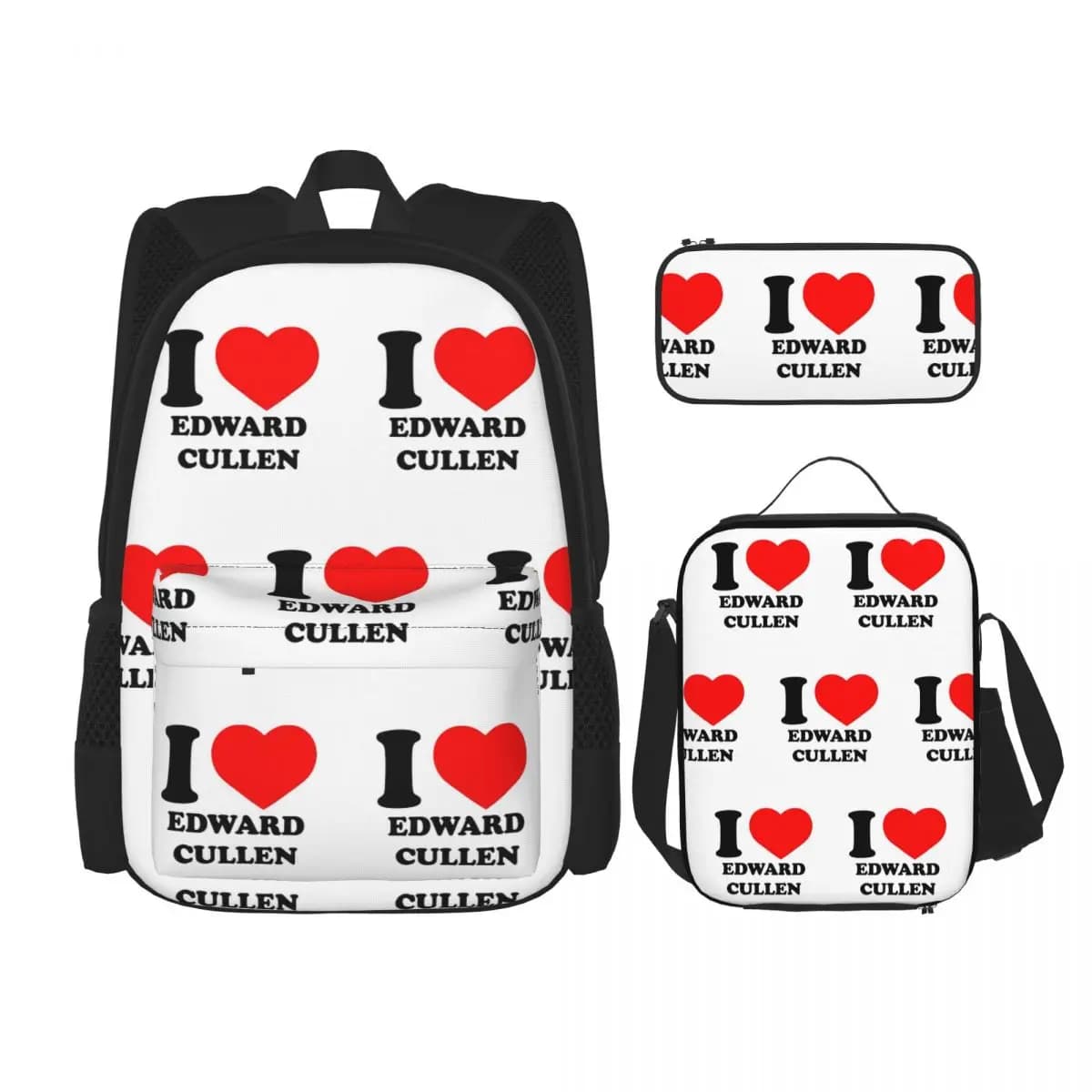 Edward Cullen Twilight Backpacks Children Bookbag School Bags Rucksack Lunch Bag Pen Bag Three-Piece Set