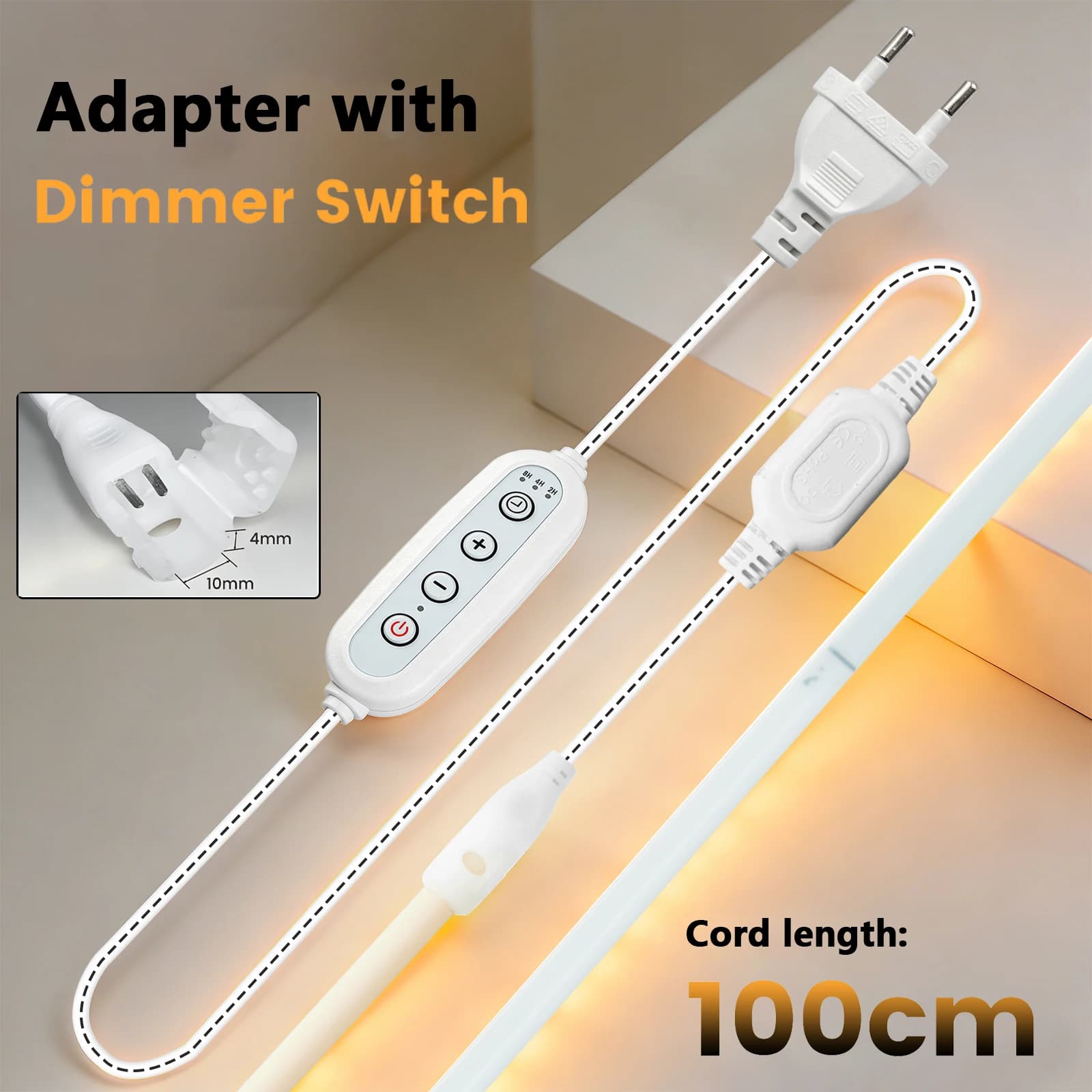 AC 220V 230V COB Strip Light Connector EU Power Plug 288 LEDs/m with 4Key Dimmer 100cm Led Light Cable Light Accessories Plug