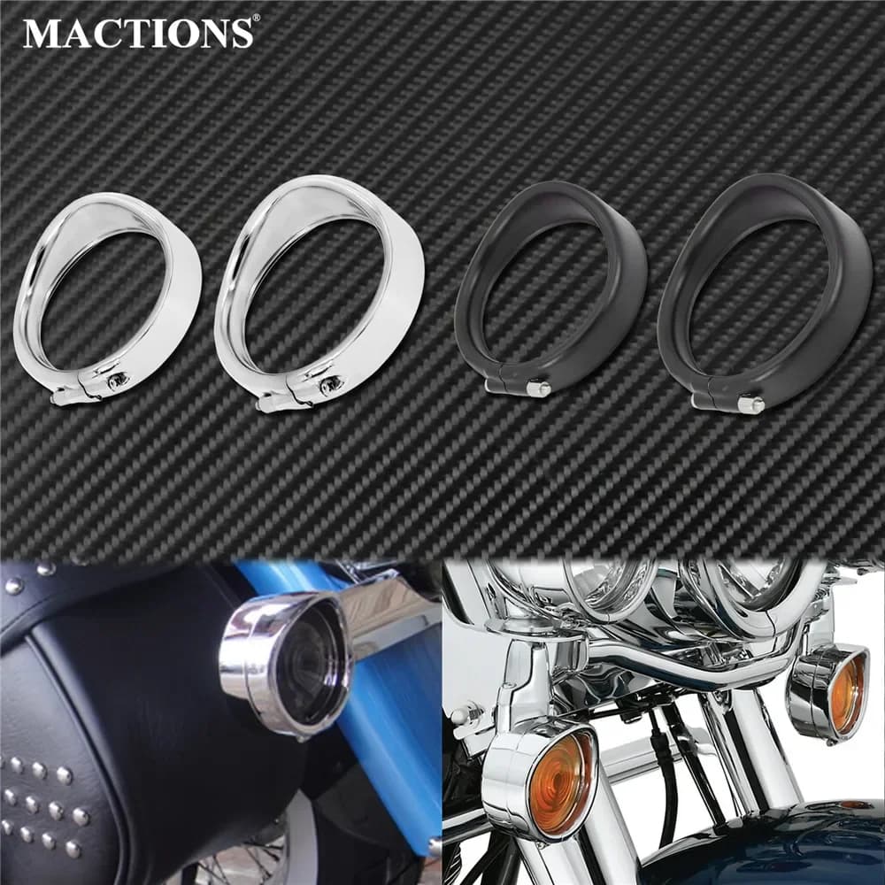 Moto Lunetta Visiera Stile Indicatore di direzione Lampada Trim Anello con anelli di gomma per Harley Touring Softail FLHR Road King FLST