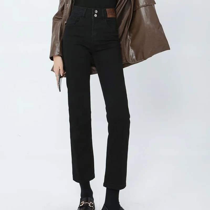 2026 Lady Double Button Fashion High Waist Solid Cigarette Pants Jeans Girls Thin Narrow Ankle Length Pants Female Korean Jeans