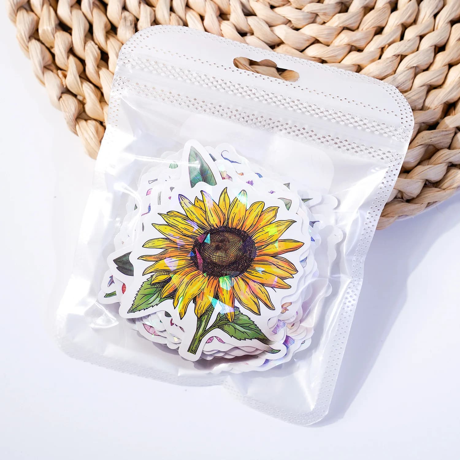 Grandi Adesivi Olografici a Forma di Fiore Impermeabili per Laptop, Bottiglie d'Acqua, Quaderni, Regali, Decorazione Bagagli