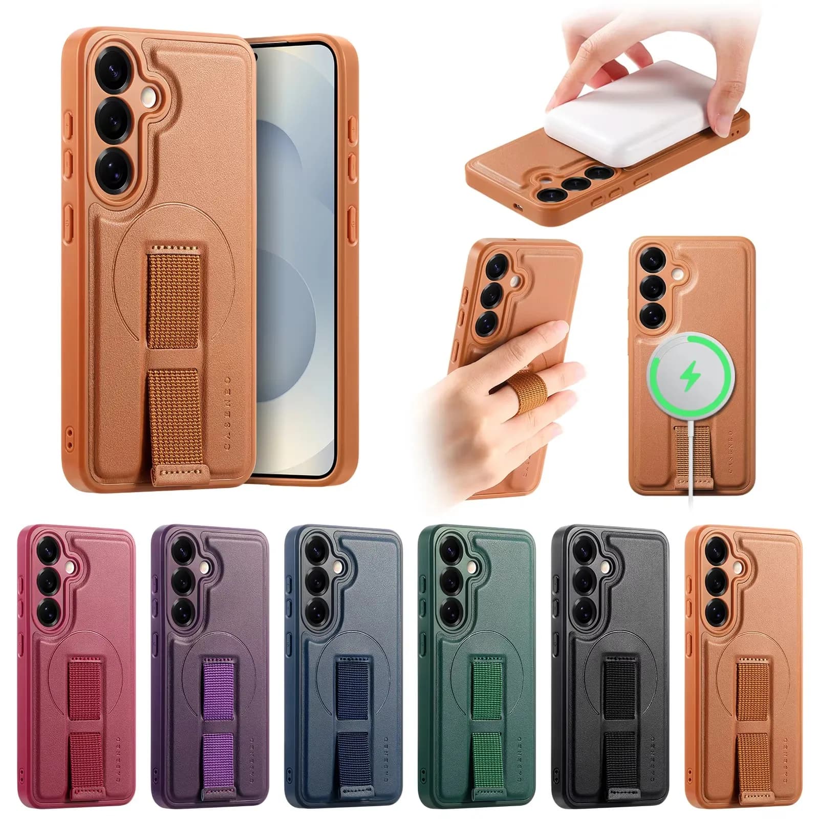 Per Magsafe per Samsung Galaxy S25 Edge S25 Plus Ultra con cinturino Custodia per ricarica wireless Custodia per telefono con impugnatura per dito in pelle magnetica