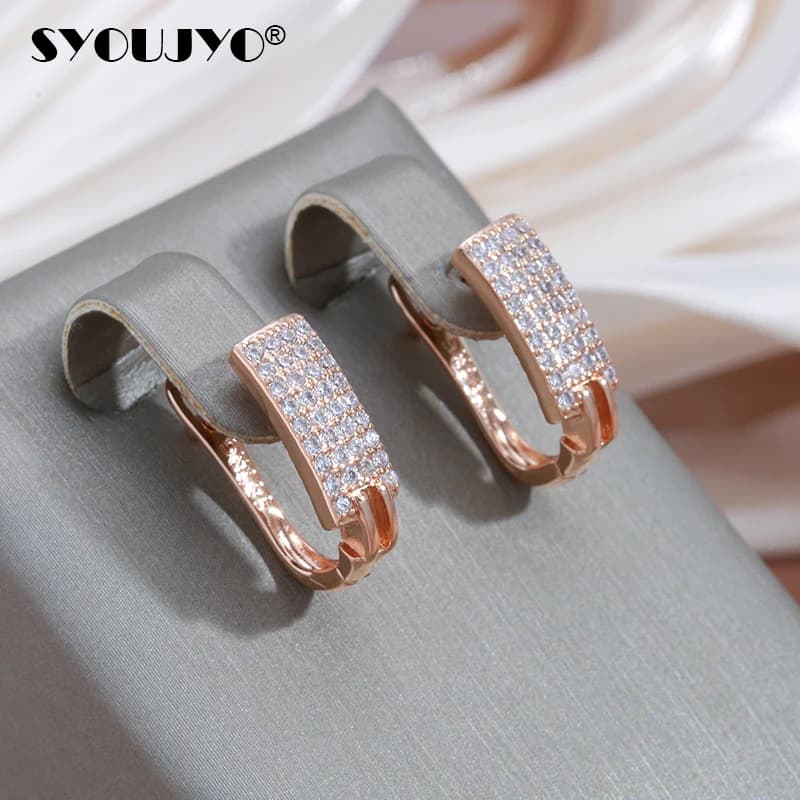 SYOUJYO Fashion Square Drop orecchini Micro Wax Setting White Natural zircone 585 Rose Gold Color Luxury Simple Fine Jewelry 2022