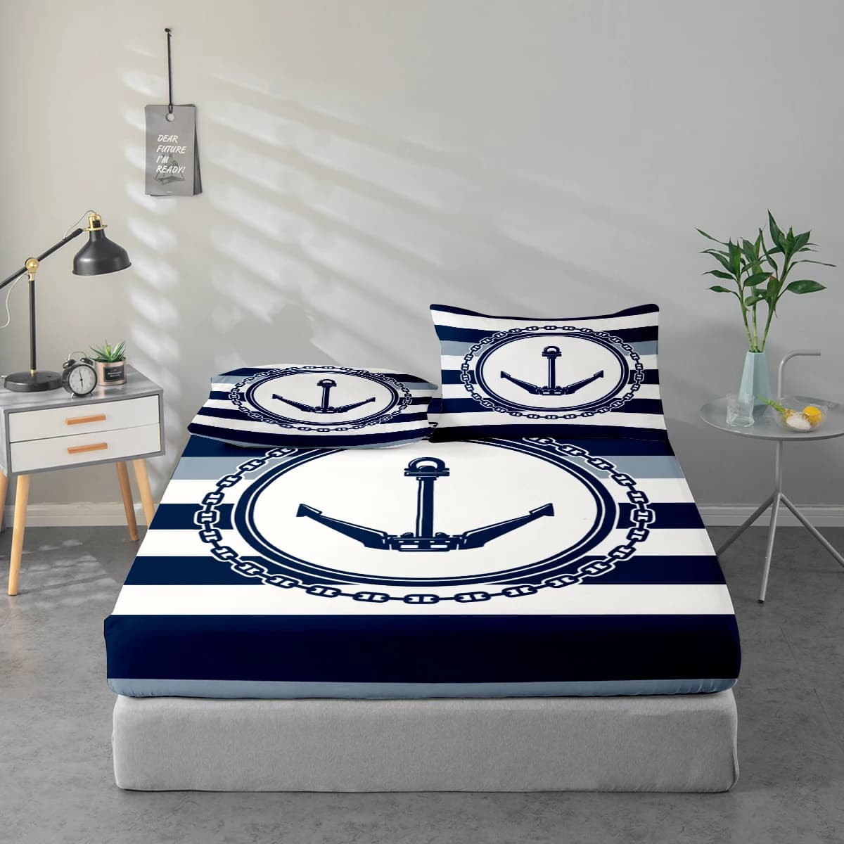 Set di lenzuola con stampa nautica, protezione per materasso e combinazione di federe. Set di Lenzuola Stampate ad Alta Definizione Include 1 Lenzuolo con Angoli + 1 o 2 Federe (60*100cm e 72*132cm, ciascuna con 1 federa, il resto delle misure con 2 federe ciascuna). Adatto per Camera da Letto e Stanza degli Ospiti, Biancheria da Letto in Poliestere Ultra Morbido, Lavabile in Lavatrice, Utilizzabile in Tutte le Stagioni