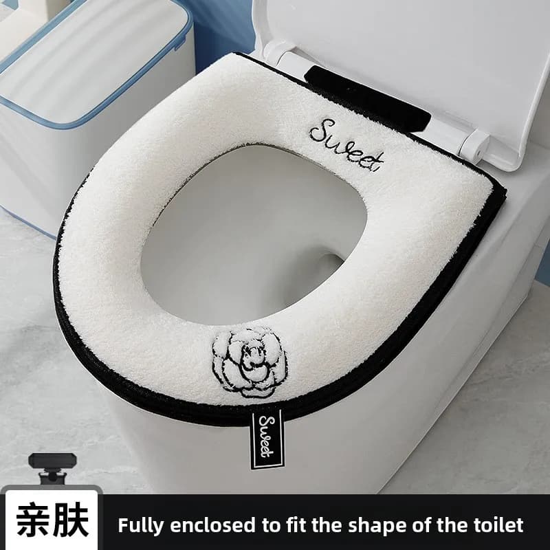 1pcsThickened warm plush sterile toilet seat cover -1 pair, adhesive, suitable for all seasons, hand washable polyester material