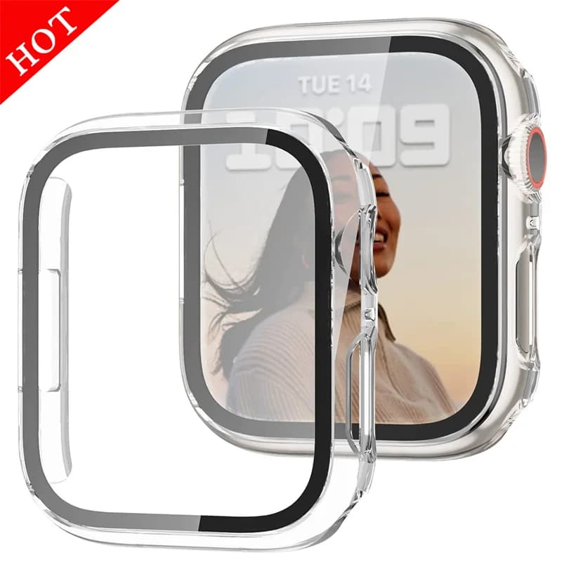 Glass + cover for Apple Watch Case 45mm 41mm 44mm 40mm 42mm 38mm Tempered bumper Iwatch Series 9 8 7 6 SE 5 3