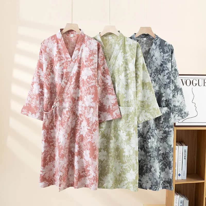 Women's Pure Cotton Bathrobe Woman Autumn Room Wear Women's Watch Nightwear Bathrobe Homewear