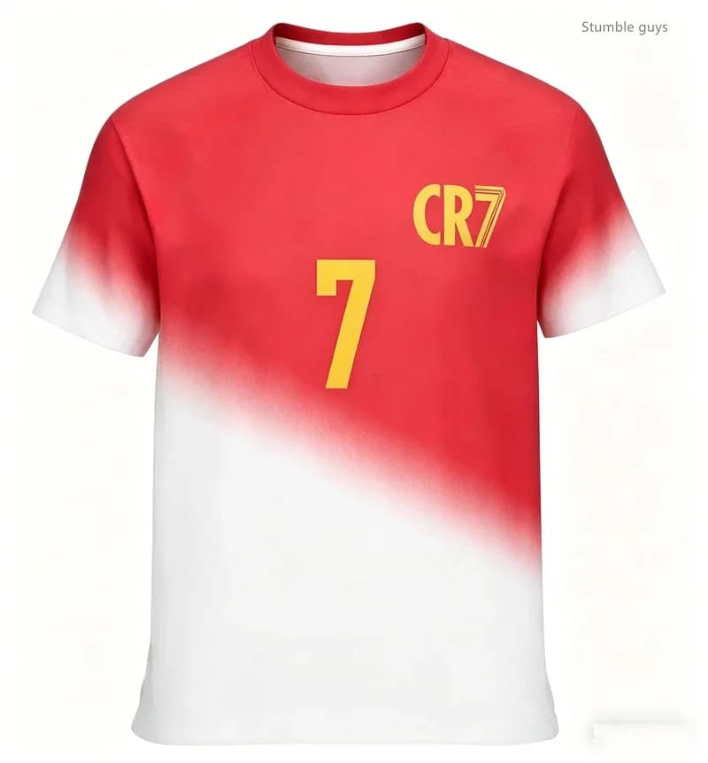 Summer Men Art Portrait Ronaldo Football Printed T-shirt Short Sleeve Casual Sports Jersey Kids Boys Tee Men