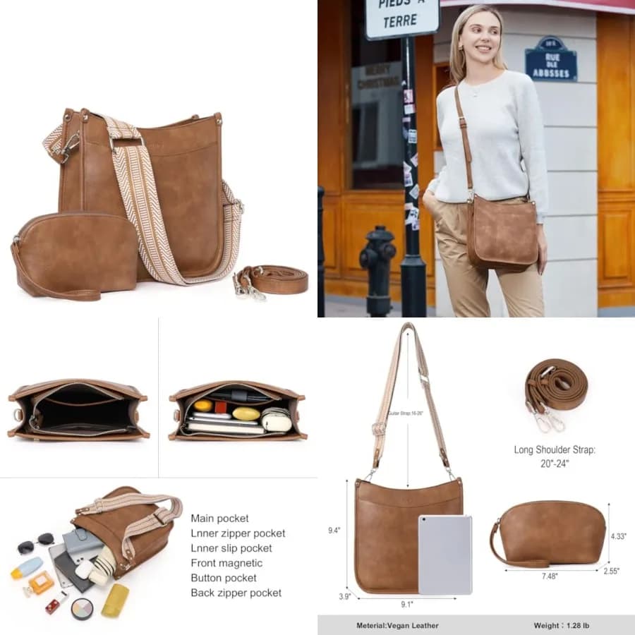Borse CLUCI da donna, borse a tracolla in pelle vegana alla moda, 2 pezzi, borsa hobo con 2 cinghie regolabili a forma di tracolla per chitarra
