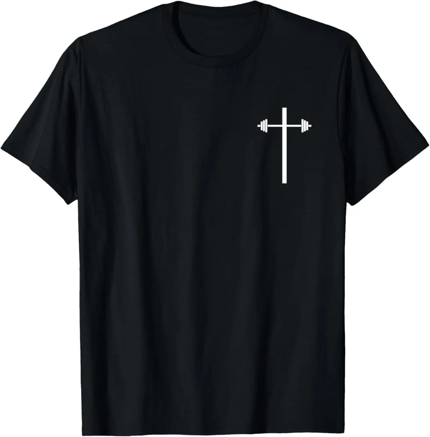 Asian size Dumbbell Cross-Pattern Printed Pocket T-Shirt, Custom Printed Graphic T-Shirt, Graphic T-Shirt, Men’s Athletic Shirt