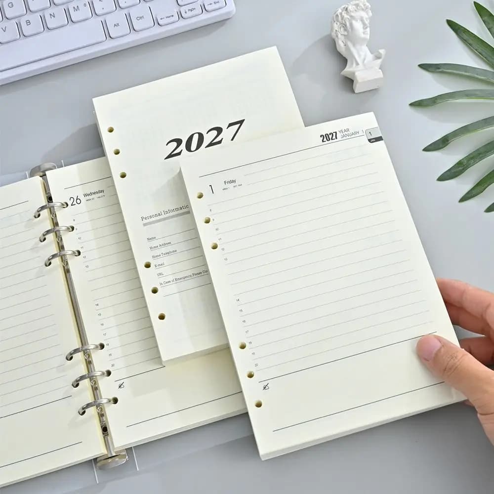 A5 2027 Journal Agenda Plannner Notebook Paper Loose Leaf Diary Planner Refill Pages English Planner Paper Inserts