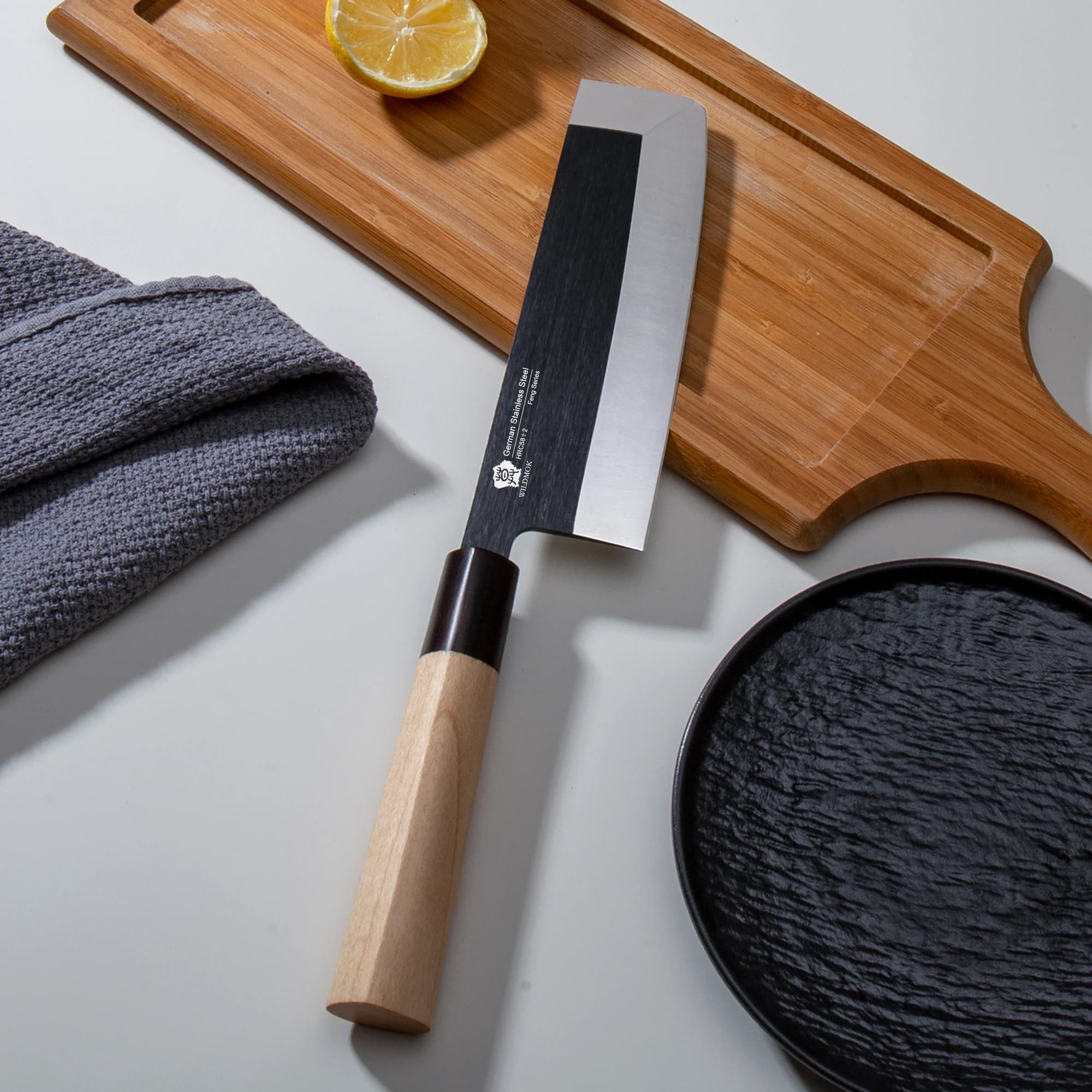 WILDMOK Coltello Nakiri da 7", coltelli da cucina da taglio con mannaia ultra affilata, acciaio tedesco e manico tradizionale in legno
