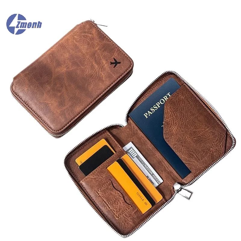 New！Zippered Id Passport Case Large Capacity Ticket Organizer Card Case Travel Passport Wallet Card Holder Coin Purse Holder
