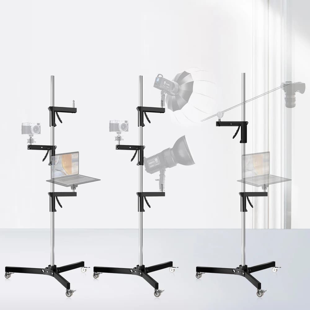 Support for lights SH 63cm-190cm with gun handle, screws 1/4 and 3/8, with wheels, folding tripod for studio flash, LED light, softbox, COB light