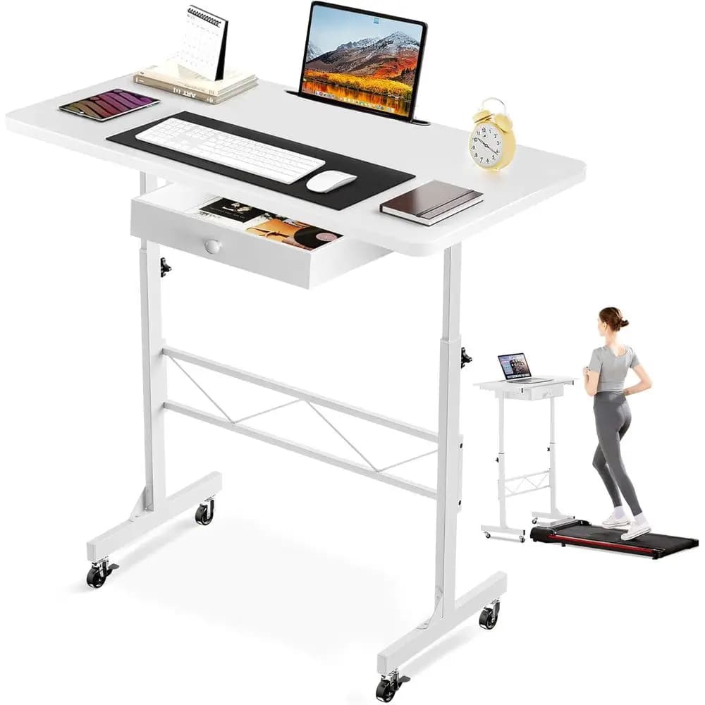 Scrivania Compatta per Laptop con Altezza Regolabile e Ruote per Postazioni di Lavoro Portatili in Piedi e Seduti