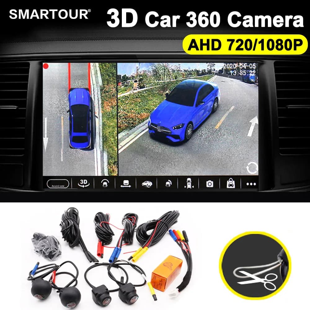 Sistema di telecamere con vista surround destra + sinistra + anteriore + posteriore per Android Auto Radio Visione notturna per auto 1080P/720P AHD Telecamera da 360 gradi