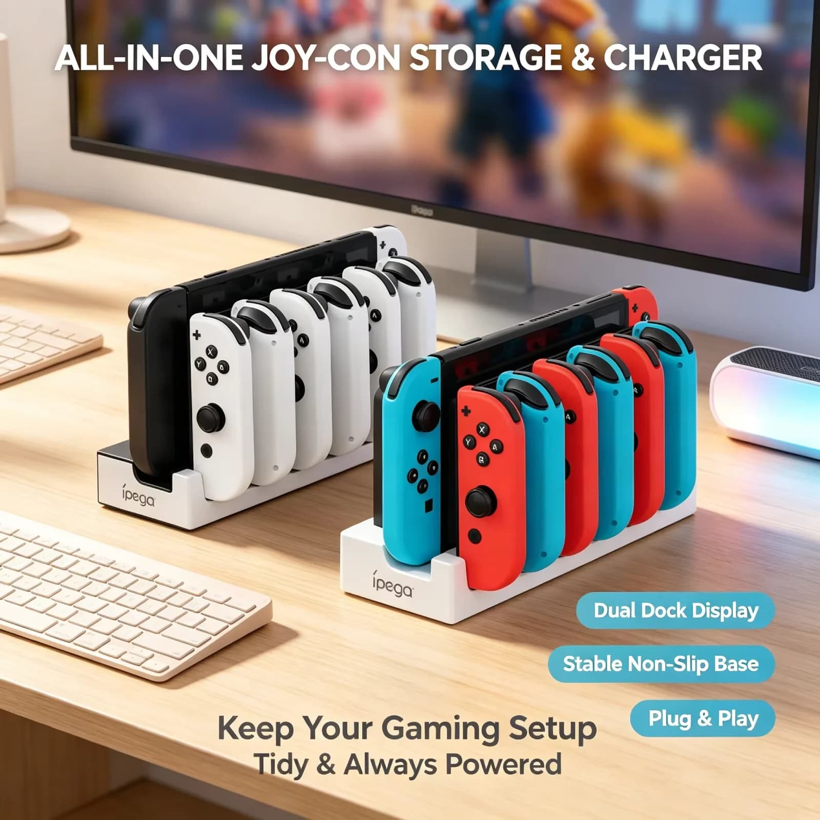 Switch OLED Joy-Con Charging Dock 6 Slot Fast Charger Station Left Right Controller Stand Gaming Accessories