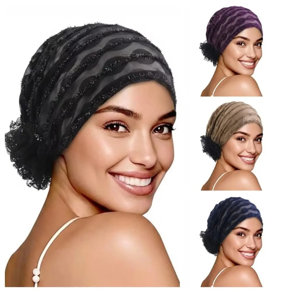 Personality Soft Lace Curling Hat Breathable Polyester Elastic Curly Hair Hat Dome Brimless Beanie Mesh Lace Pullover Cap Girls