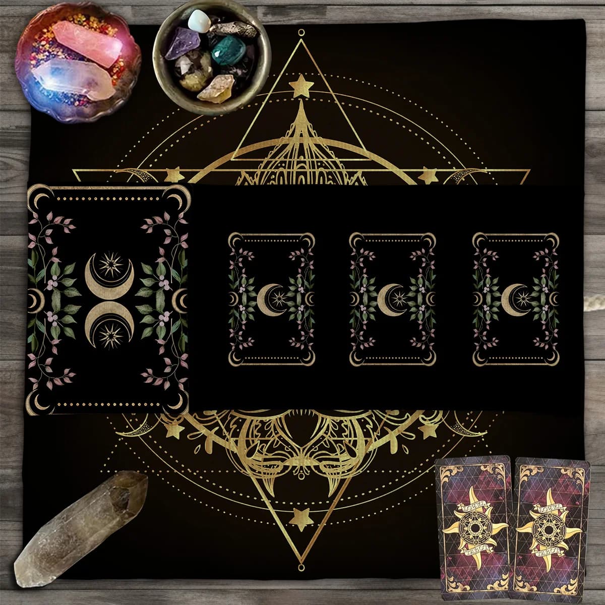 Custodia per carte dei tarocchi con fasi lunari, carte dei tarocchi per divinazione, rami verdi e foglie, custodia avvolgente