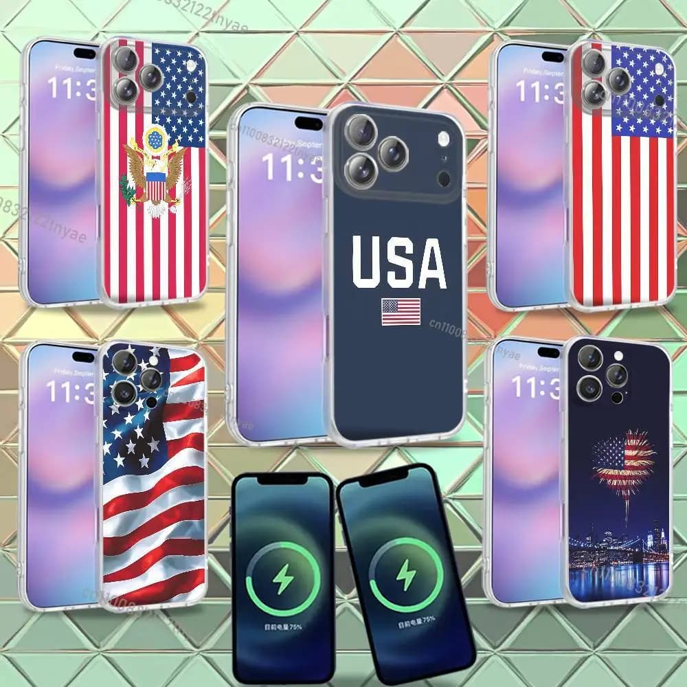 Cover per iPhone con Bandiera Americana, Compatibile con Magsafe, per Modelli 17,12,11,14,13,15,16,Plus,Air,Pro,Max,E,Mini