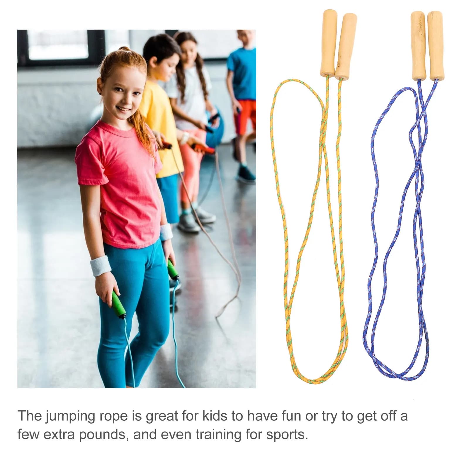 2Pcs Wood Handle Skipping Rope for Kids Exercise Jump Ropes 2.5 Meters Safe Fitness Training Outdoor