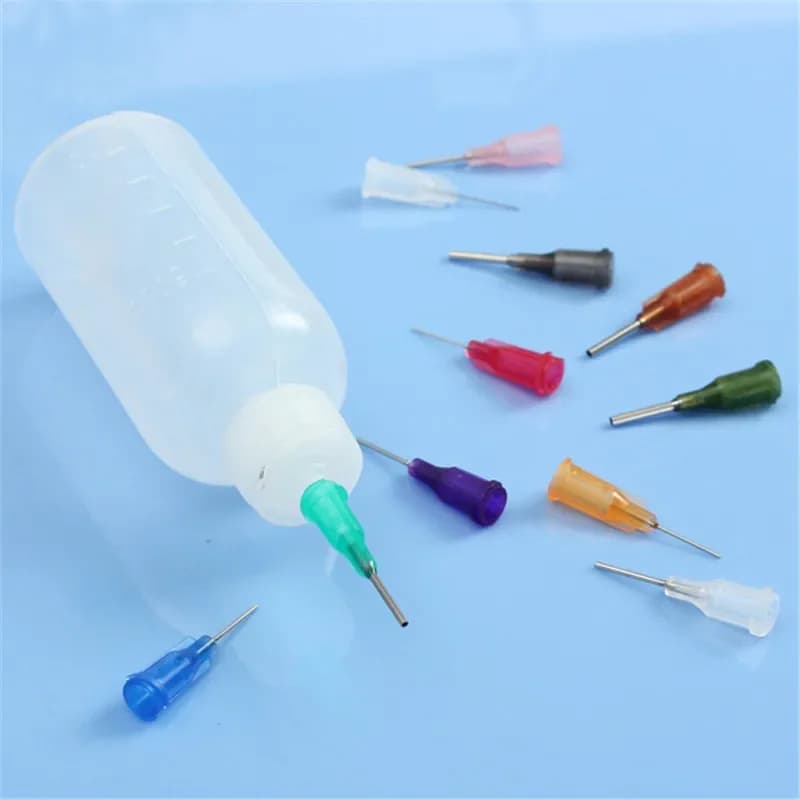 Transparent dispenser bottle with 11 polyethylene needles for glue, resin, welding paste, 30ml/50ml