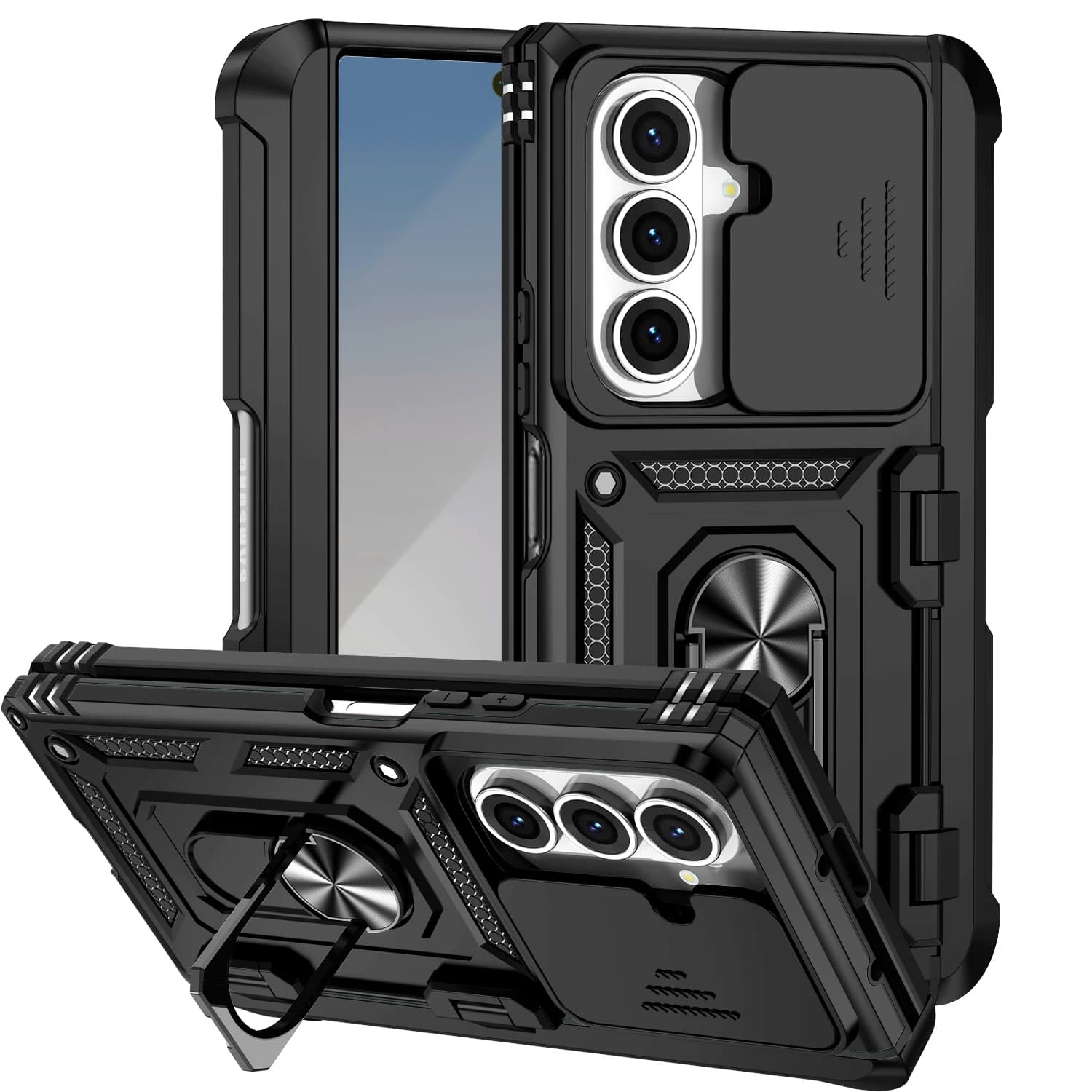 2IN1 Heavy Duty Military Sliding Camera Case for Samsung Galaxy Z Fold 7 6 5 4 Magnetic Ring Protective Case for Shock Car