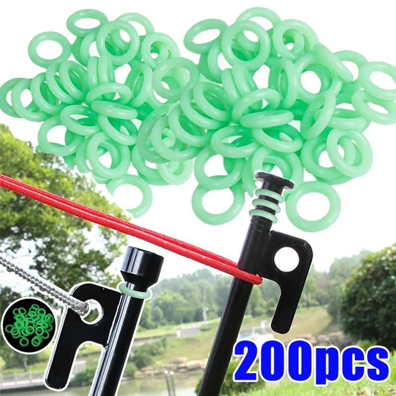 10/200PCS Anello luminoso a forma di O in silicone Chiodi da campeggio all'aperto Terra Apertura notturna Accessori per tende con asta per chiodi fluorescenti