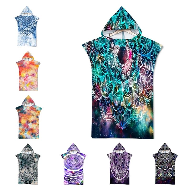 Bohemian Mandala bath towel with hood Soft beach towel in microfiber Poncho for swimming Beach Surf Bathrobe unisex Beachwear