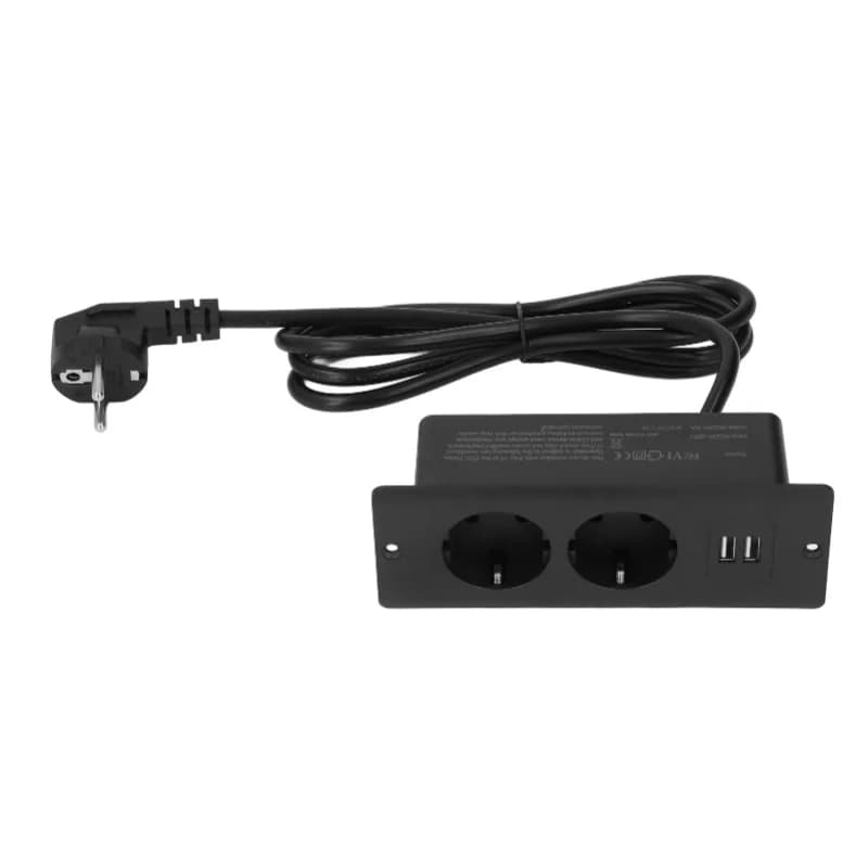 Presa di Corrente Integrata con 2 Porte USB 2.0 10A, Presa da Scrivania Incassata con Cavo da 1,5m