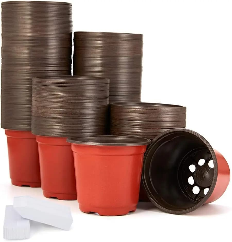 Pack of 200 Vases in Plastic 4 Inches with Labels, Containers for Plants and Flowers, Vases for Semina
