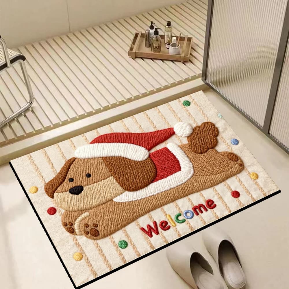VIKAMA Welcome Home Entryway Doormat, Cute Dachshund Non Slip Absorbent Floor Mat for Front Door Home Decor