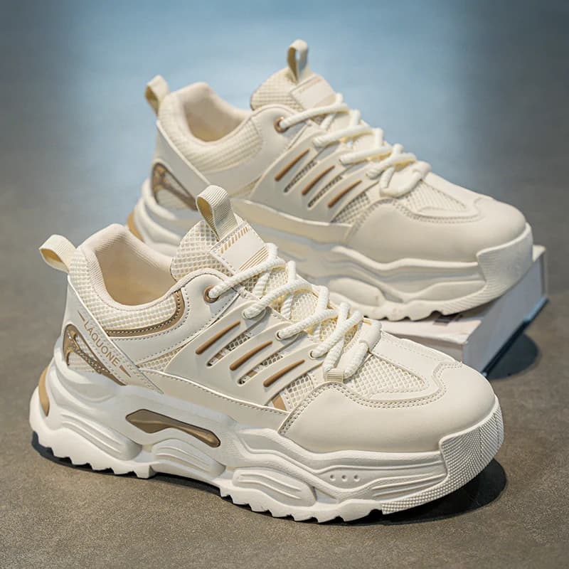 Men's Breathable Running Shoes Summer Mesh Upper Sporty Dad Style Thick Bottom Casual Shoes Versatile Youthful Rubber Sole