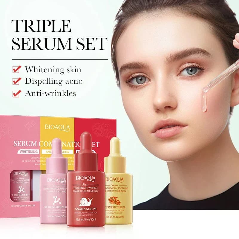 3Pcs BIOAQUA Vitamin C Retinol Hyaluronic Acid Serum Face Moisturizing Anti Wrinkle Whitening Facial Essence Skin Care Products