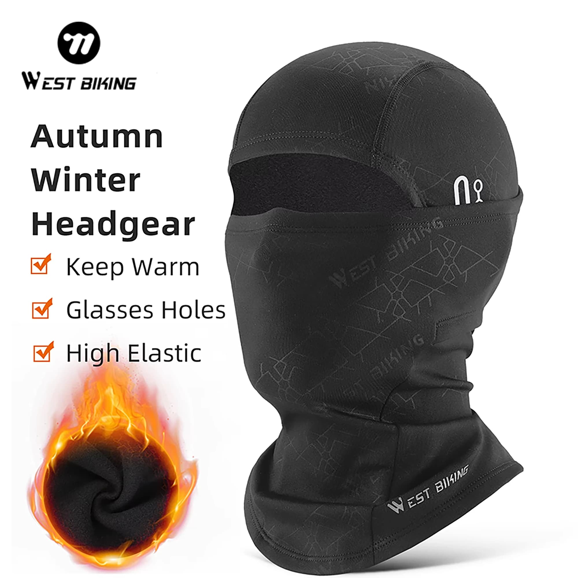 WEST BIKING Autumn Winter Thermal Balaclava High Elastic Cycling Helmet Liner With Glasses Holes Windproof Warm Face Neck Cover