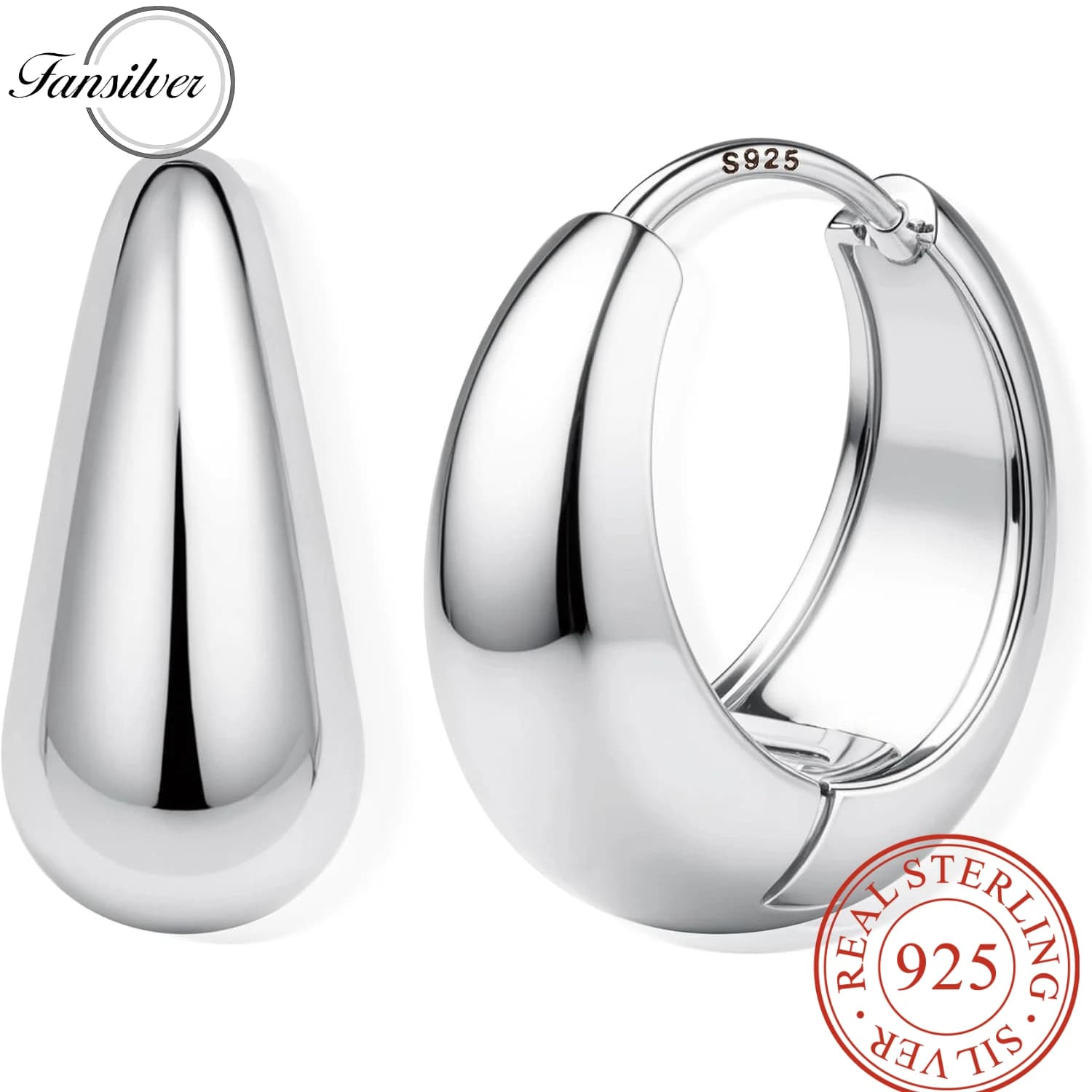 Fansilver Sterling Silver Hoop Earrings for Women Chunky 14K Gold Plated Earring Hypoallergenic Hoop Earring Lightweight Jewelry