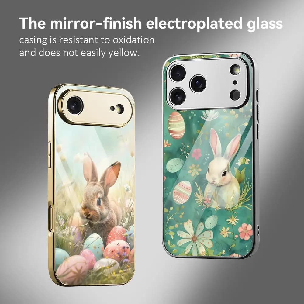Phone Case Easter Bunny for iPhone 17 15 14 13 12 Pro Max Plus, shockproof with galvanized metal bumper