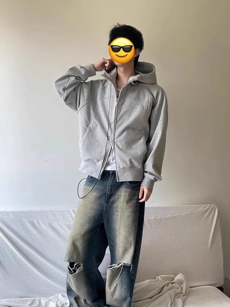 Felpa con cappuccio americana decostruita Jaet da uomo autunno trendy marchio di fascia alta pesante resistente top casual