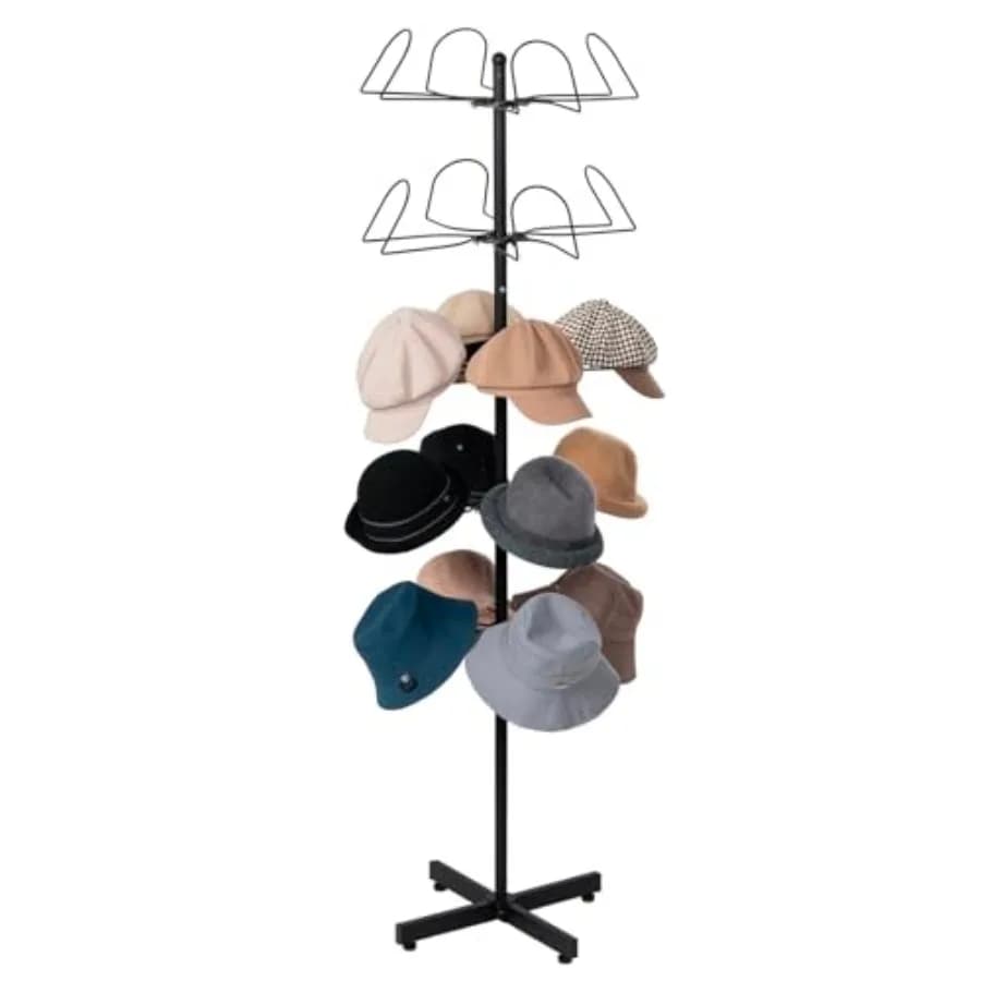 Espositore per Cappelli a 5 Livelli Autoportante, Porta Cappelli da Cowboy con Rastrelliere Inclinabili, Espositore Commerciale per Cappellini da Baseball con 20 Supporti Rimovibili