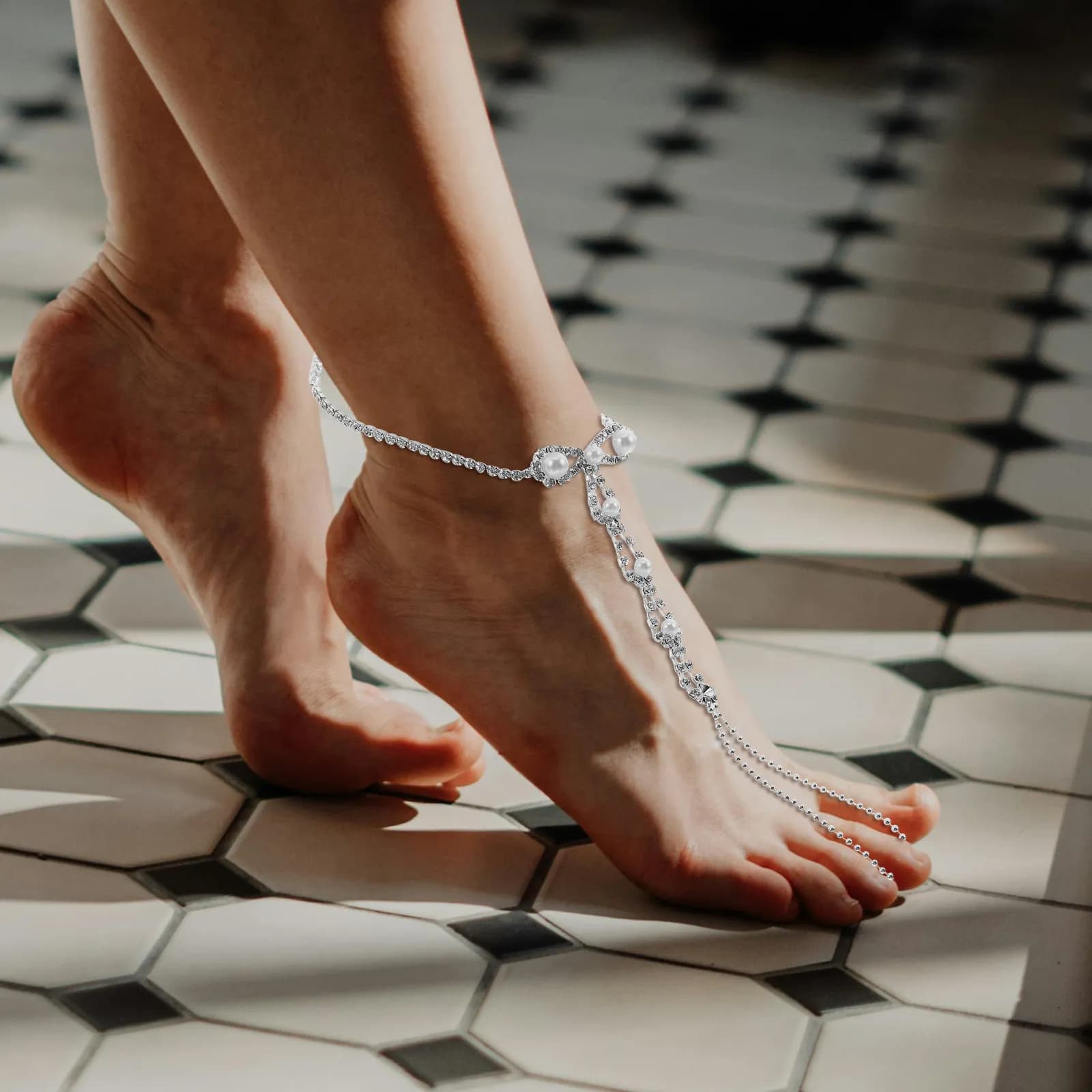 Crystal Foot Chain Barefoot Sandals Rhinestone Toe Ring Anklet Women Summer Beach Wedding Party Jewelry Ankle Bracelet for Women