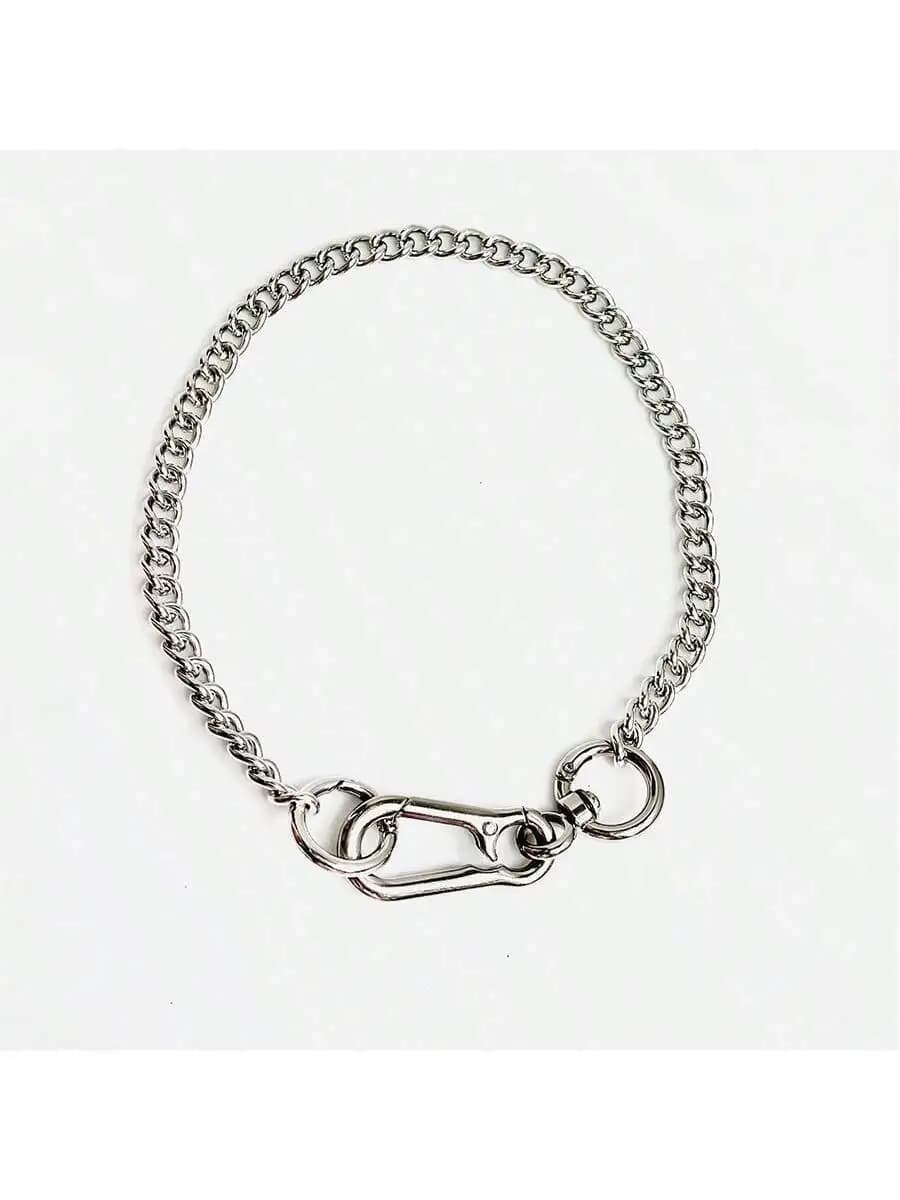Punk Stainless Steel Chain Necklace With Carabiner Clasp Unisex Hip Hop Jewelry
