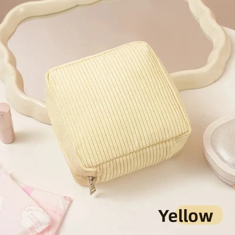 Graziosa borsa per il trucco in velluto a coste per donna, piccola borsa cosmetica portatile da viaggio, borsa da toilette con cerniera a tinta unita, custodia per articoli da toeletta, borsa portaoggetti.