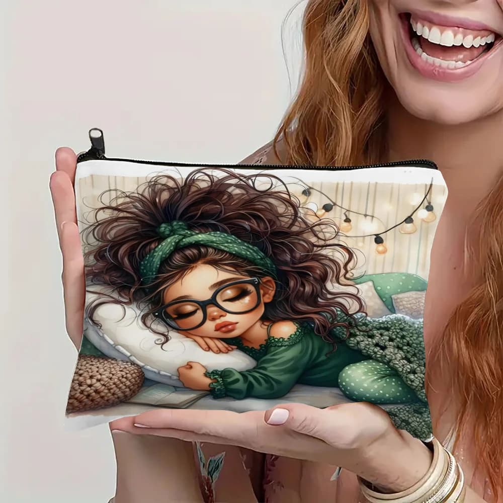 Simpatico cartone animato ragazza design regalo per studenti borsa per cosmetici organizer per trucco per viaggi borsa per cosmetici leggera alla moda con cerniera
