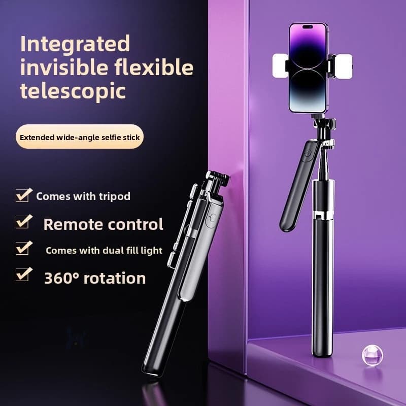Bastone Selfie Anti-Vibrazione da 1,7m con Telecomando Bluetooth Universale e Supporto Integrato per Riprese e Trasmissioni Live